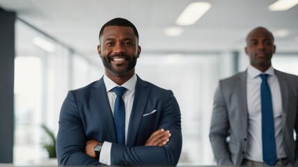 Fototapeta premium African American businessman in formal wear portrait of confident businessman in the modern office, Portrait of a smiling middle aged businessman