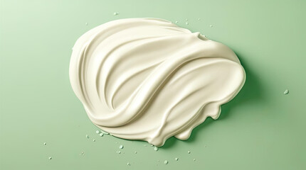smear of white isolated on light green background. white paste smeared on the table