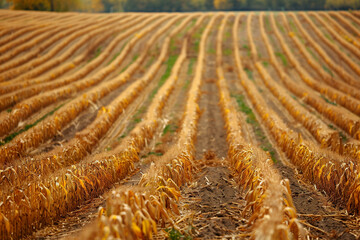 A field of corn is shown in the image, with rows of corn stalks
