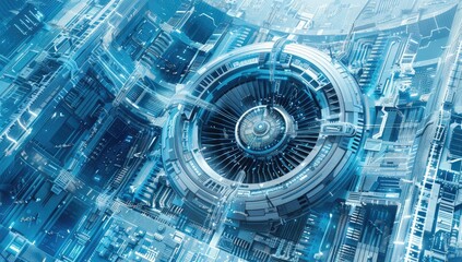 The heart of futuristic technology: a sci-fi circuitry hub buzzing with activity.
