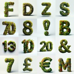Naklejka premium Blend Grass and Moss Lettering Typeface. AI generated illustration