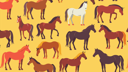 Horses seamless pattern flat vector illustration. Mar