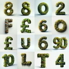 Naklejka premium Blend Grass and Moss Lettering Typeface. AI generated illustration