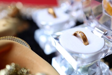 Indian Hindu Tradition Culture Engagement rings shoot, Detailed closeup shot of engagement rings, designer ring platter, 