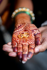 Indian Hindu Tradition Culture Engagement rings shoot, Detailed closeup shot of engagement rings, designer ring platter, 