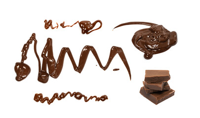 Chocolate Smear Isolated, Melted Chocolate Texture on White Background, Chocolate Sauce Pattern