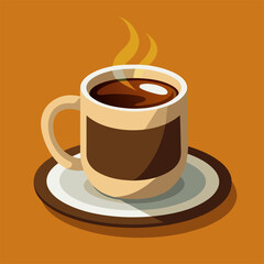 A cup of coffee is placed on a saucer on top of a table