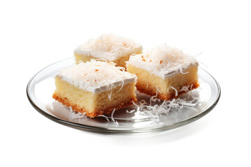 Quadrants of Decadent Coconut Cake on Transparent PNG Background...