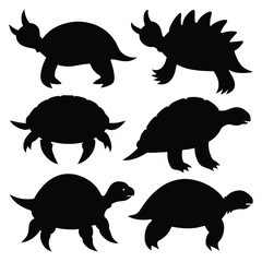 Set of Archelon Turtle black Silhouette Vector on a white background