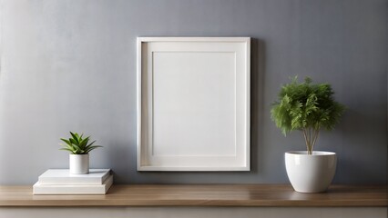 White Frame on Soft Grey Wall: A sleek white frame on a light grey wall, suitable for clean and modern art displays.
