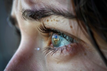 Emotional Close-Up of Tearful Eye Reflecting Surroundings