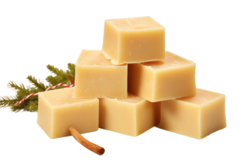 Towering Cubes With a Delicate Cinnamon Finale on Transparent PNG Background...