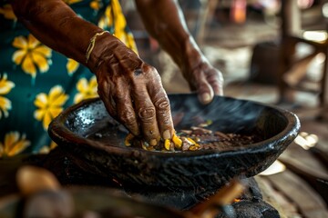 Fototapeta premium Traditional Cooking with Hands Over Hot Stone