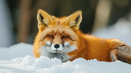 Obraz premium Beautiful Wild Red Fox Close Up in A Snowy Scenery