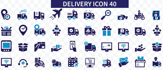 Delivery icons set. 60 icon delivery, shipping, logistics symbols. Flat icons collection.