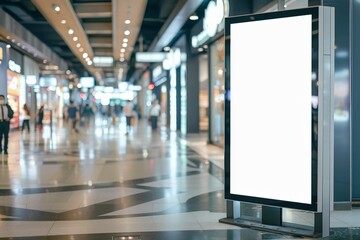 Mockup Vertical Empty Signboard for Advertising in Shopping Mall - Commercial Floor Display. Beautiful simple AI generated image in 4K, unique.