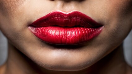 close - up shot of female face with lipstick on mouth with red lipstick