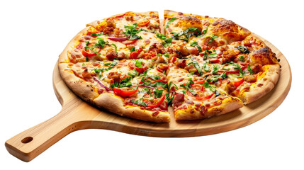 Culinary Delight: Pizza Perched on a Rustic Cutting Board