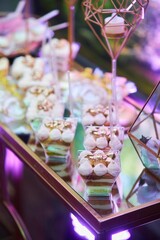 Decor for a wedding or engagement party. Desserts at the candy bar to treat guests