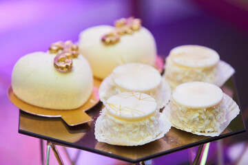 Decor for a wedding or engagement party. Desserts at the candy bar to treat guests