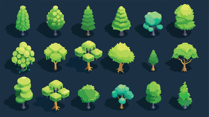 Isometric trees set. Vector objects for landscape con