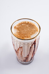 coffee with ice and milk on white background