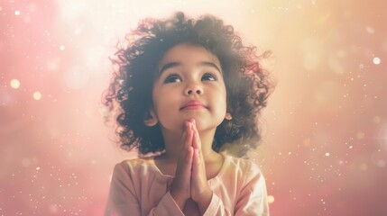 religious angel kid little girl praying to god holy light, ai