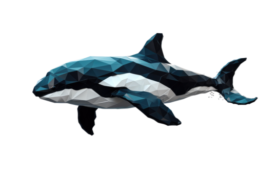 Mystical Monochrome Orca in Low Poly Glory on Transparent PNG Background...