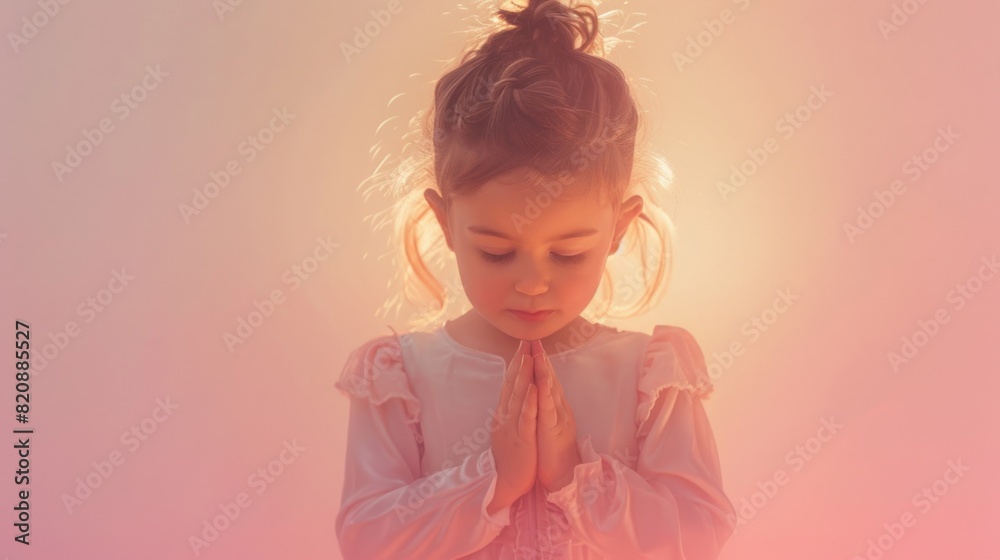 Canvas Prints religious angel kid little girl praying to god holy light, ai - Canvas Prints
