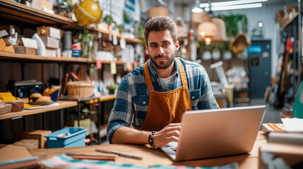 Obraz premium Small business owner managing am online store working on laptop, e commerce business concept, digital marketing 