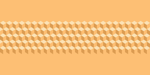 3D Cubes seamless vector pattern Border. Orange and white regular geometric texture with tiled rhombuses. Great for fashion fabric, interior design, wallpaper, wrapping paper and stationery.