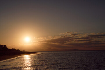 Sunset on Les Bovetes beach, near Denia. Alicante. Valencian Community. Spain