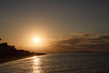 Sunset on Les Bovetes beach, near Denia. Alicante. Valencian Community. Spain