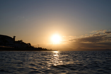 Naklejka premium Sunset on Les Bovetes beach, near Denia. Alicante. Valencian Community. Spain
