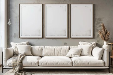 Mockup frame in interior background, room in light pastel colors, Scandi-Boho style, 3d render. Beautiful simple AI generated image in 4K, unique.