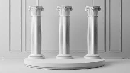 Abstract podium Background With Columns, 3d render of Abstract minimal display podium with Ancient baroque pillar background, Pedestal design for and product presentation