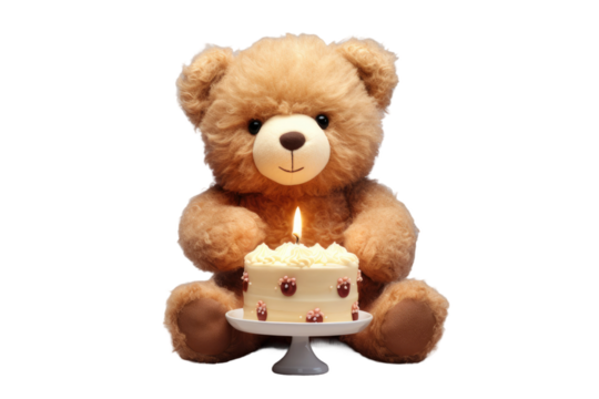 Teddy Bears Birthday Celebration With a Sweet Surprise on Transparent PNG Background...