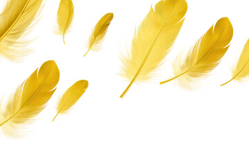 Symphony of Sunlight: A Dance of Yellow Feathers on Transparent PNG Background...