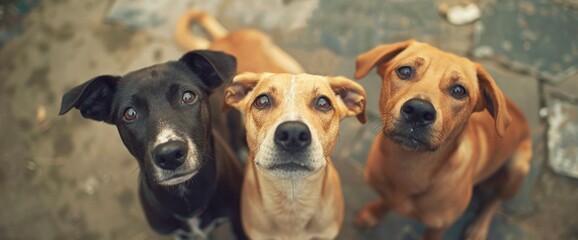 Stray Dogs Gaze Upwards, Their Expressions Filled With Curiosity And Wonder, Standard Picture Mode