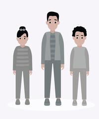 Sad children in gray outfit 2 brothers and sister vector characters