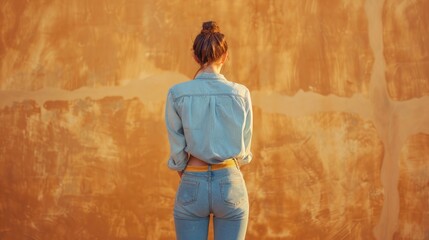 Woman in Jeans with Yellow Background