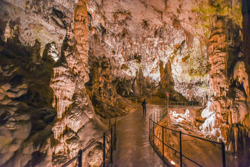 Landscape View Of The Beautiful And Amazing Stalactites On The Trails Of Postojna Cave Park, Postojna , Slovenia