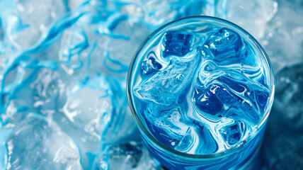 Icy Blue Cura&ccedil;ao Drink with Swirling Patterns and Bubbles