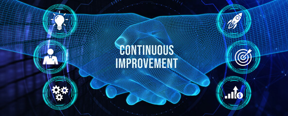 Business, technology, internet and network concept. Virtual screen of the future and sees the inscription: Continuous improvement. 3d illustration