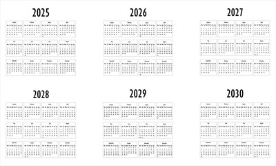 2025, 2026, 2027, 2028, 2029, 2030 Calendar