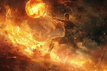 Naklejka premium Fiery Sphere of Intensity and Energy in an Electrifying Basketball Showdown