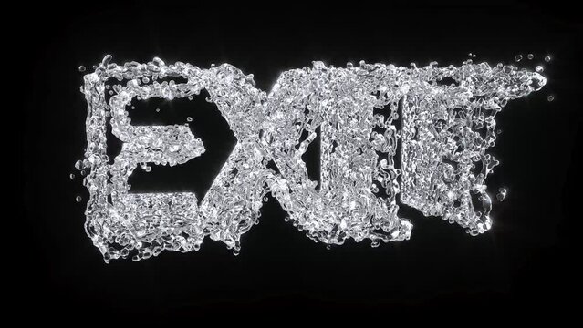 Exit sign water splash on black bg save 4k