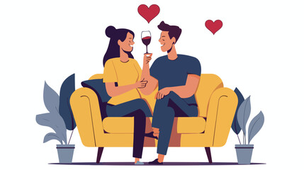 Love couple on romantic date with wine at home. Man