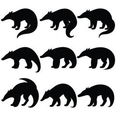 Set of Anteater black Silhouette Vector on a white background
