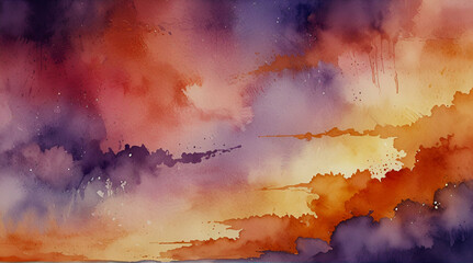 abstract watercolor background sunset sky orange purple, Generative.AI